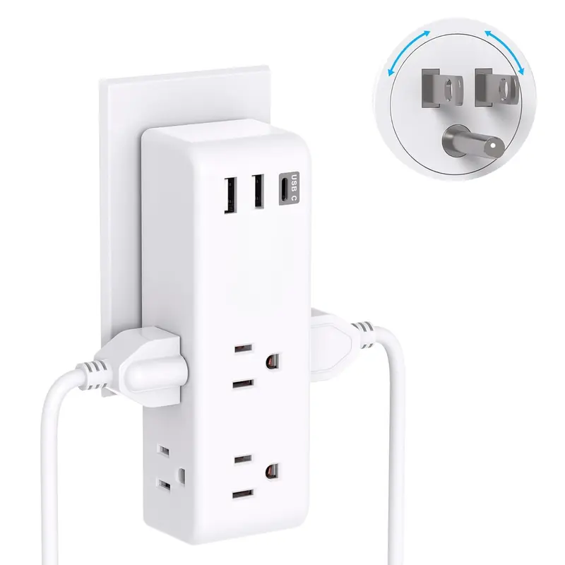Outlet Extender with Rotating Plug -  6 AC Multi Plug Outlet with 3 USB Ports (1 USB C), 1800J Wall Charger, 3-Sided Power Strip Spaced Outlet Splitter for Home Office Travel