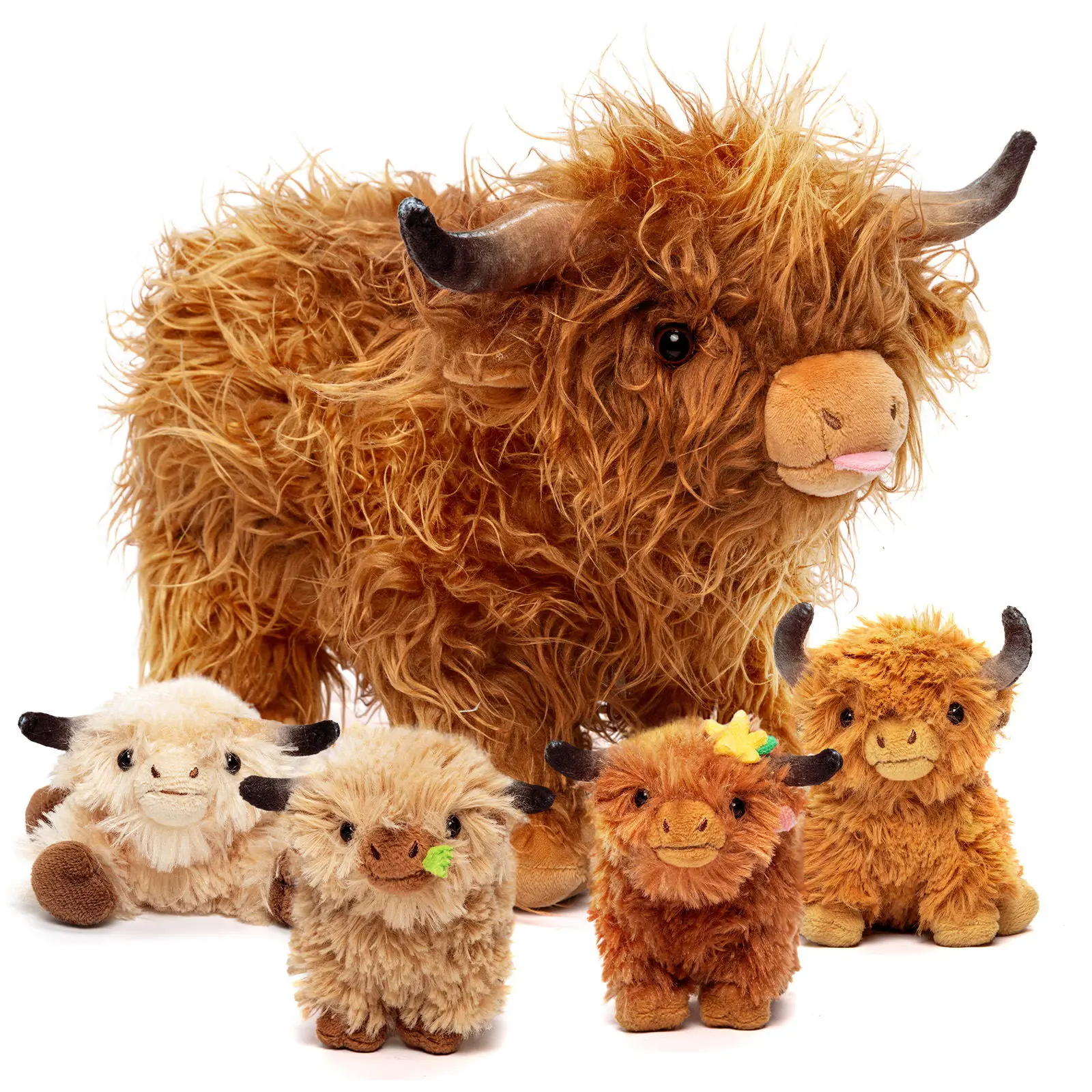 Gift for Toddler, Highland cow Stuffed Animal Set with Babies - Highland Cow, Capybara, Panda Plush Toy, Soft Cuddle Buddy for Kids, Birthday Gift Idea OUOZZZ