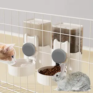Gravity Auto Feeder Set 35oz Hanging Automatic  Water Dispenser Cage Automatic Feeder Set for  Chinchilla Guinea Pig Hedgehog Ferret Kitty Puppy (Grey)