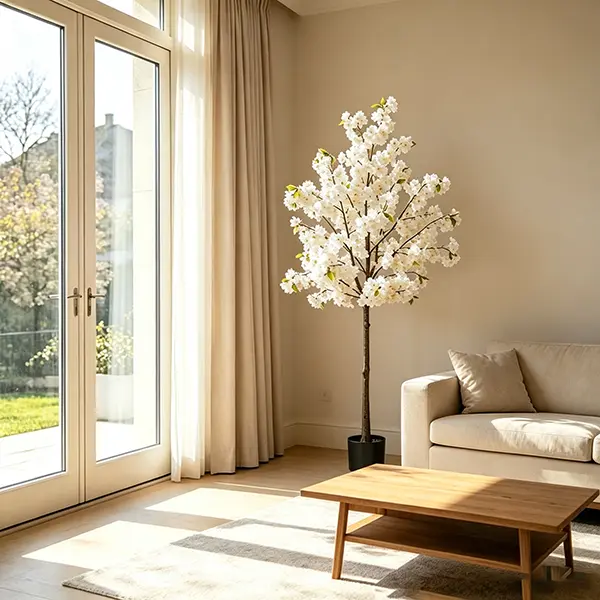 63-Inch Artificial White Cherry Blossom Tree, Detachable Faux Potted Plant for Living Room, Wedding Party Home Decor