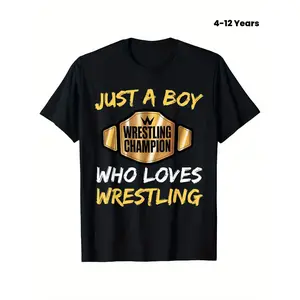 Funny Wrestler Short Sleeve T-Shirt for Boys Who Just Love Wrestling - 100% Design, Perfect for Boys' Birthdays and Outdoor Gifts, Casual Kids' Style