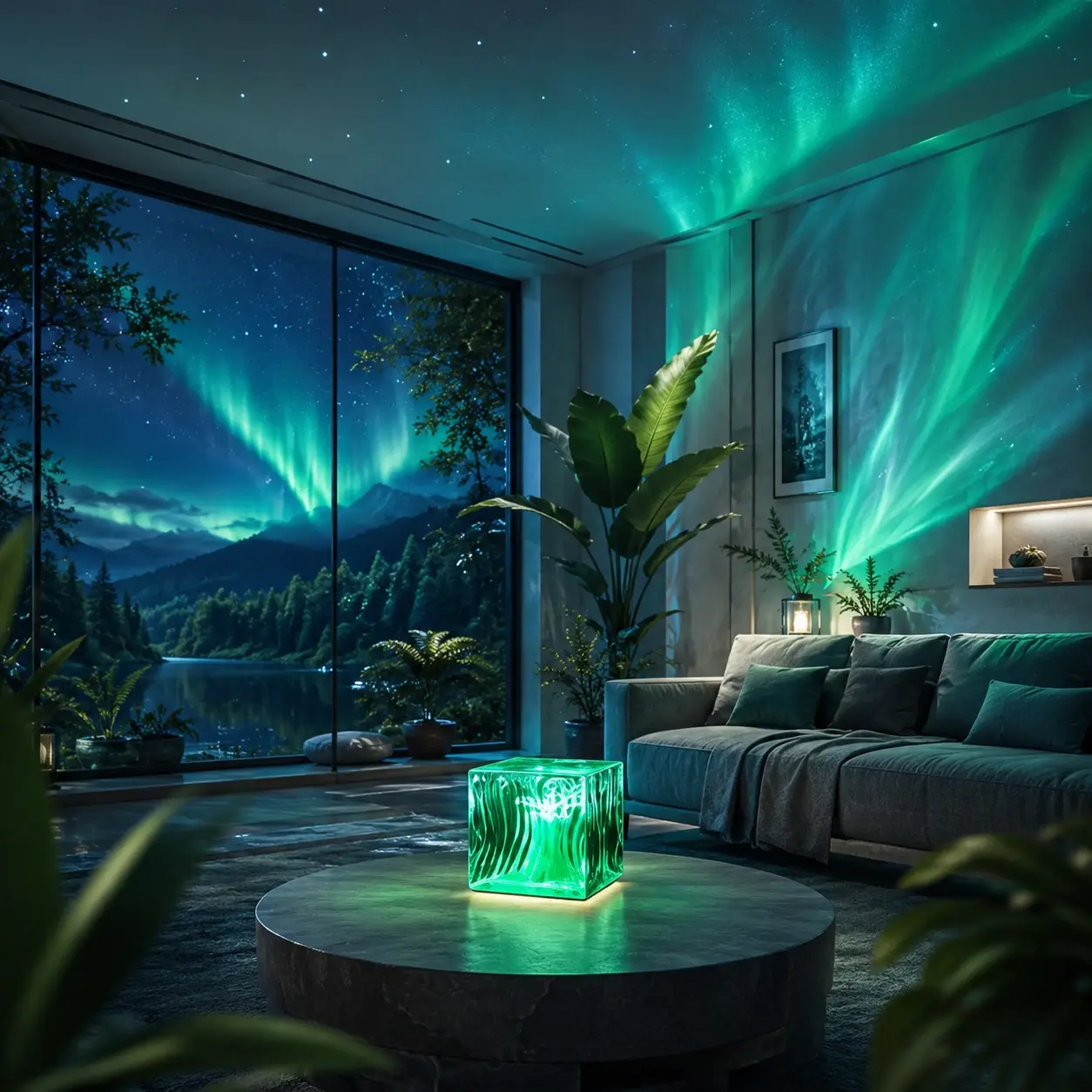 3D Tesseract Ocean Wave LED Projector Lamp - Midnight Aura Waterfall Design Light with Touch Control, Modern Decorative Interior Lighting for Home, Office