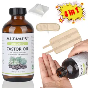 [4 In 1 Glass Bottle] Castor Oil Organic Cold Pressed Unrefined Glass Bottle (8fl.oz/237ml), Castor Oil Pack Wrap Organic Cotton and Castor Oil Packs Cold Pressed, Hexane Free. Boost Hair Growth for Thicker, Fuller Hair, Lashes & Eyebrows.