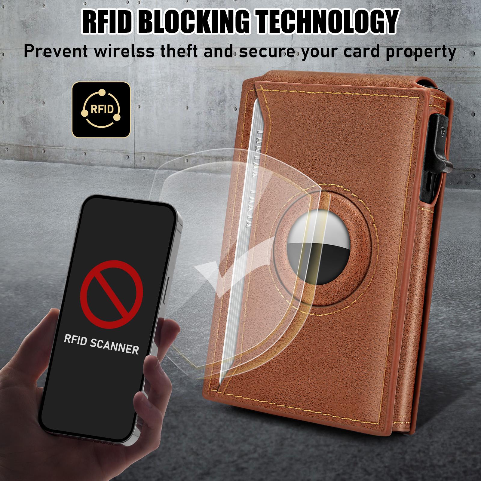 Mens Smaer Wallet Card Holder for Air Tag,Minimalist Wallet with ID Window & Cash Slot,Slim Pop Up Card Case Wallet with 9-14 Card Capacity