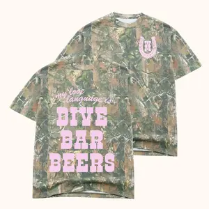 Dive Bar Vintage Camouflage T-Shirt, Distressed Graphic Tee, Funny Party Outfit, Retro Pub Streetwear Style Apparel