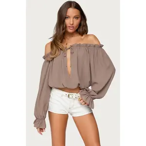 Edikted Women's Juna Off Shoulder Ruffle Chiffon Top