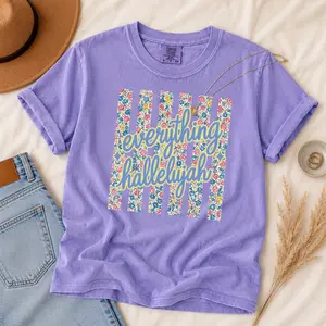 Everything Hallelujah Comfort Colors Tee, Floral Christian Shirt, Faith Inspired Graphic Top, Church Gift for Women