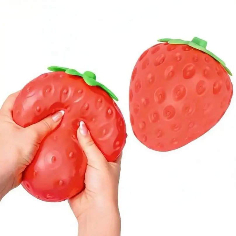 Toy men dous Squeeze Strawberry - Extra Large 3" Squishy Stress Ball for Adults & Kids 3+ - Fruity Fidget Toy for Stress Relief & Sensory Play - Safe & Durable Non-Toxic Material