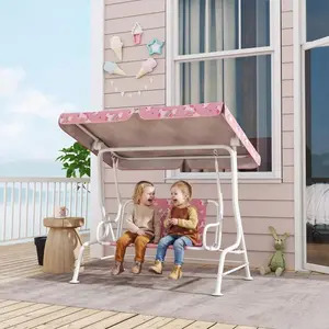 Kids Porch Swing, 2-Seater Patio Swing Bench with Safety Belts, Adjustable Canopy for Backyard, Garden, Pink, Kids Outdoor Play, Outdoor Kids Stuff