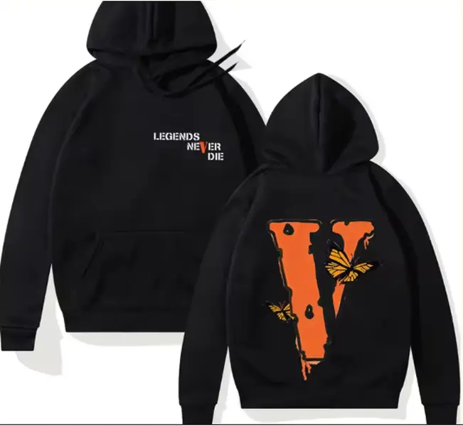 Vendetta Medium Size Hoodie with Legends Never Die Text and Orange Logo Design