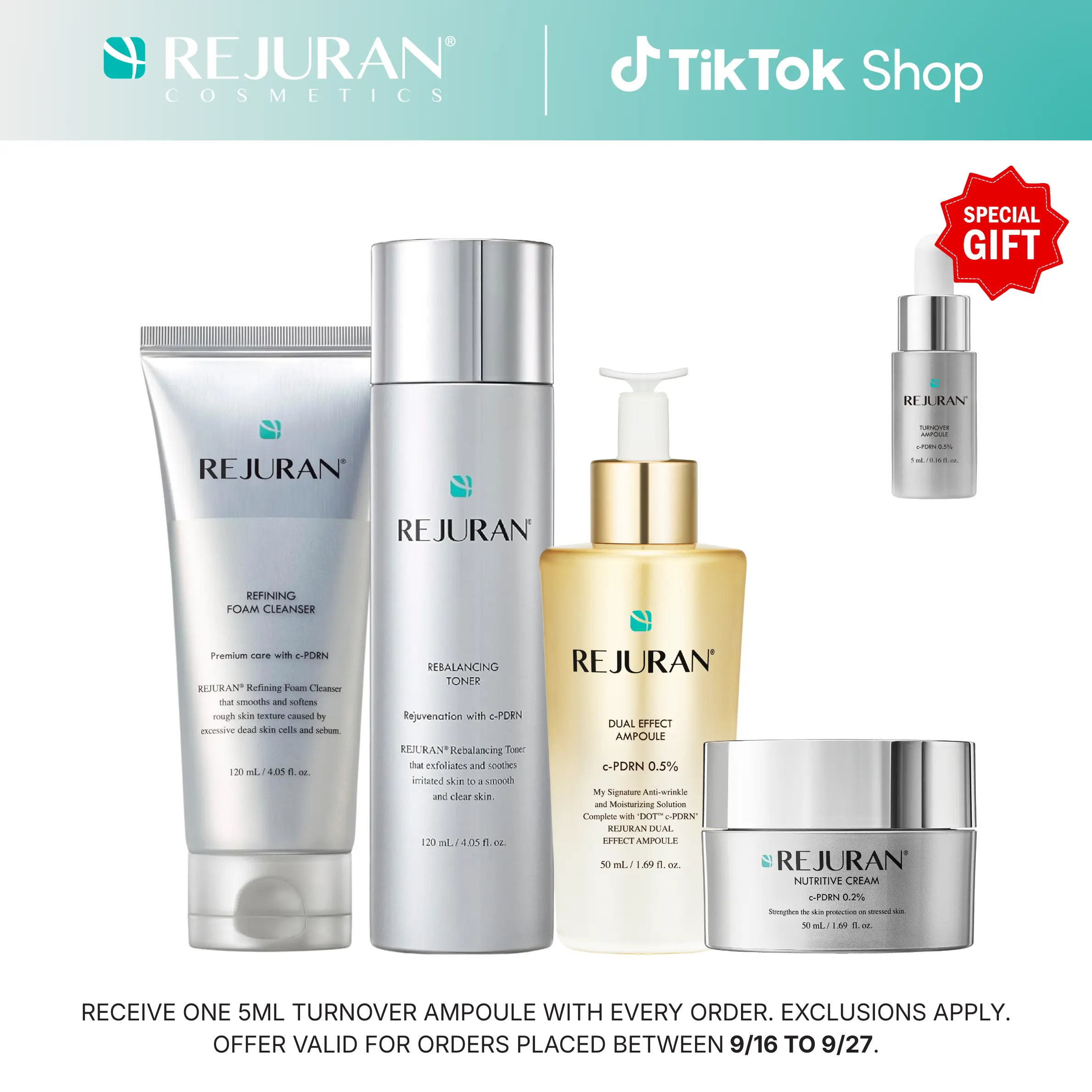 [Exclusive Bundle] REJURAN Dual Effect Ampoule 50ml+ Rebalancing Toner + Nutritive Cream + Foam Cleanser