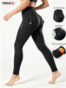 WOSAWE Women's Motorcycle Yoga Leggings with Removable Knee Pads Butt Lifting Cargo Pants Yoga Wear