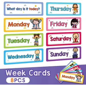 8 Weekday Flashcards, Colorful Educational Learning Cards, Classroom & Library Decor, Teaching Aids, School Supplies