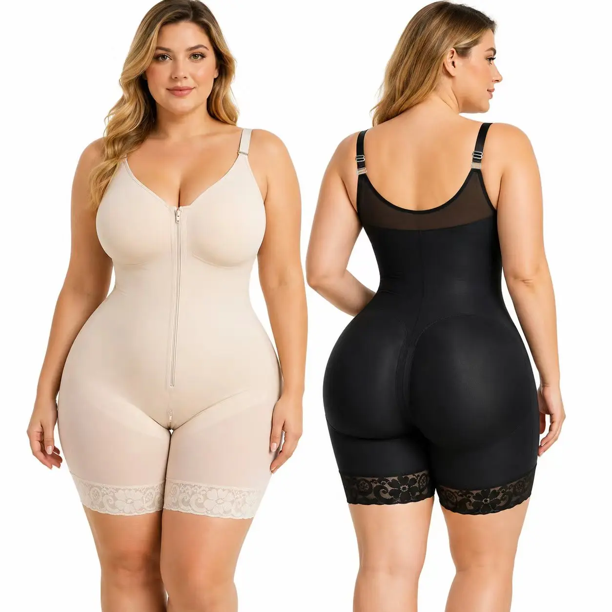 Women's Colombian Solid Body Shaping Bodysuit - Faja Body Shaper, Heavy Support, Curve-Sculpting, Built-In Support, Tummy Control, Butt-Lifting, Zippered Crotch, Detachable Straps, Ideal for Back-to-School Outfits