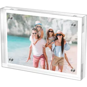 3.5×5 Inches Clear Magnetic Acrylic Picture Frame Double Sided Frameless Free Standing Photo Display Stand for Desktop Wedding