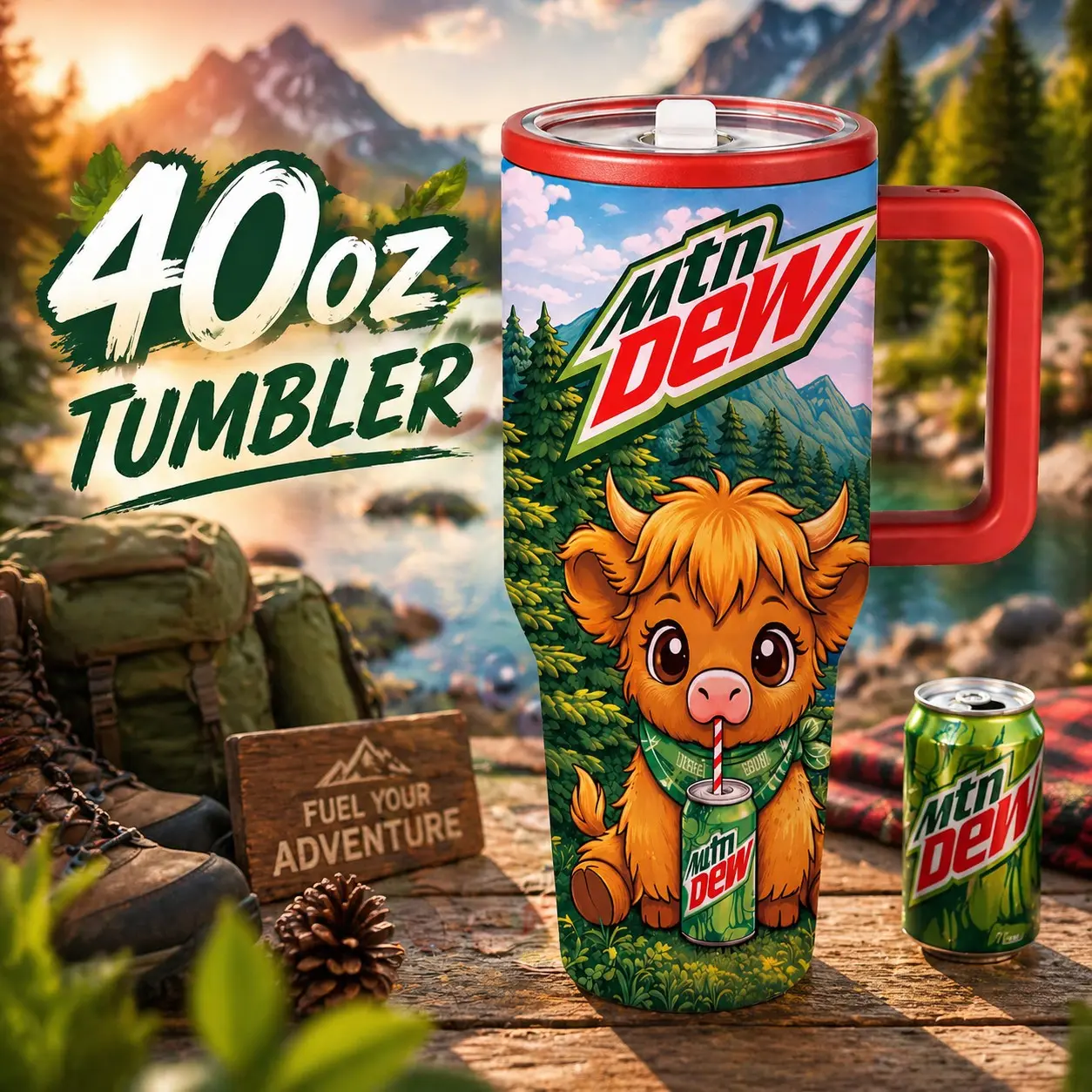 1PC 40oz Cute Cow Design, Mtn Dew Tumbler, Insulated Drink Tumbler, Drinkware, Perfect for Summer Adventures, Ideal for Outdoor, Travel, and Holiday Gifts, Stay Hydrated, Perfect for Mtn Dew Fans, Durable, Large Capacity, Great for Hot or Cold Beverages
