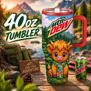 1PC 40oz Cute Cow Design, Mtn Dew Tumbler, Insulated Drink Tumbler, Drinkware, Perfect for Summer Adventures, Ideal for Outdoor, Travel, and Holiday Gifts, Stay Hydrated, Perfect for Mtn Dew Fans, Durable, Large Capacity, Great for Hot or Cold Beverages