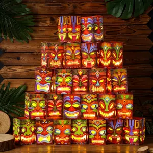 24 Pcs Hawaiian Luau Party Decoration Tiki Totem Gift Boxes With Light, 5.9 Inches Multicolor Tropical Aloha Bar Boxes for Survivor Themed Party Indoor Outdoor Party Supplies