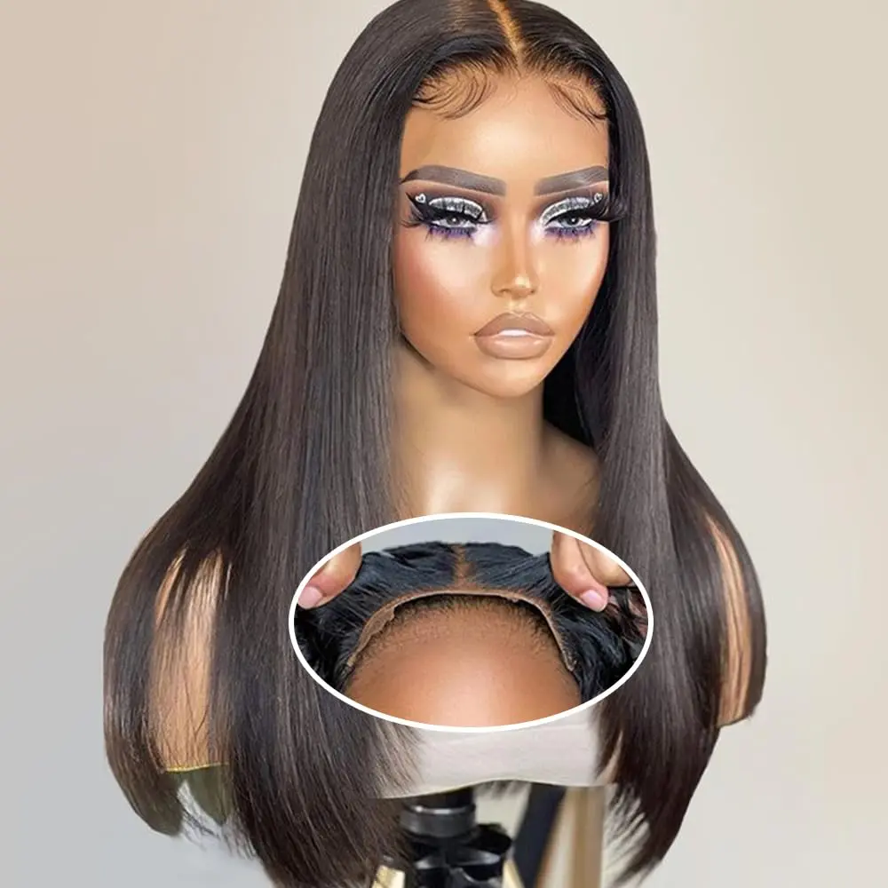 Bling Hair Easy Wear Glueless 6x4 Pre-Bleached Straight Human Hair Wigs Pre-cut 5x5 Transparent Lace Frontal Ready To Go for Beginners 180% Density for Black Women Natural Color Cheap Wigs #SummerVibes
