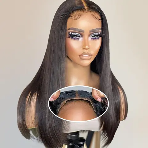 Bling Hair Easy Wear Glueless 6x4 Pre-Bleached Straight Human Hair Wigs Pre-cut 5x5 Transparent Lace Frontal Ready To Go for Beginners 180% Density for Black Women Natural Color Cheap Wigs #SummerVibes