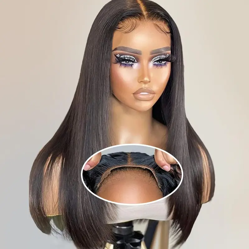 Bling Hair Easy Wear Glueless 6x4 Pre-Bleached Straight Human Hair Wigs Pre-cut 5x5 Transparent Lace Frontal Ready To Go for Beginners 180% Density for Black Women Natural Color Cheap Wigs #SummerVibes