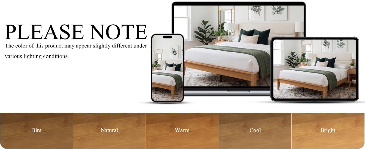 Yechen Platform Bed Frame with Upholstered Headboard, Mid-Century Japanese Joinery FSC-Certified Solid Bamboo Wood Bedframe, Metal Center Support, Noise-Free, Easy Assembly, No Box Spring Needed (Queen, King) (Natural, Walnut) Yechen Platform Bed Frame with Upholstered Headboard, Mid-Century Japanese Joinery FSC-Certified Solid Bamboo Wood Bedframe, Metal Center Support, Noise-Free, Easy Assembly, No Box Spring Needed (Queen, King) (Natural, Walnut)