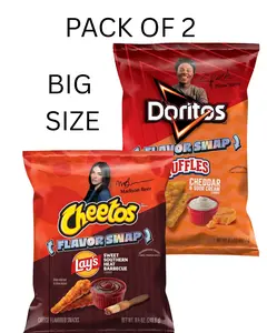 Big Size - Pack of 2 - Doritos Tortilla Chips flavor swap Ruffles Cheddar & Sour Cream Flavor 9.25 oz Bag & Cheetos Crunchy Lay's Sweet Southern Heat Barbecue Flavor Swap Cheese Flavored Snacks, 8.5 oz Bag, chips, snack, Madison Beer, IShow Speed