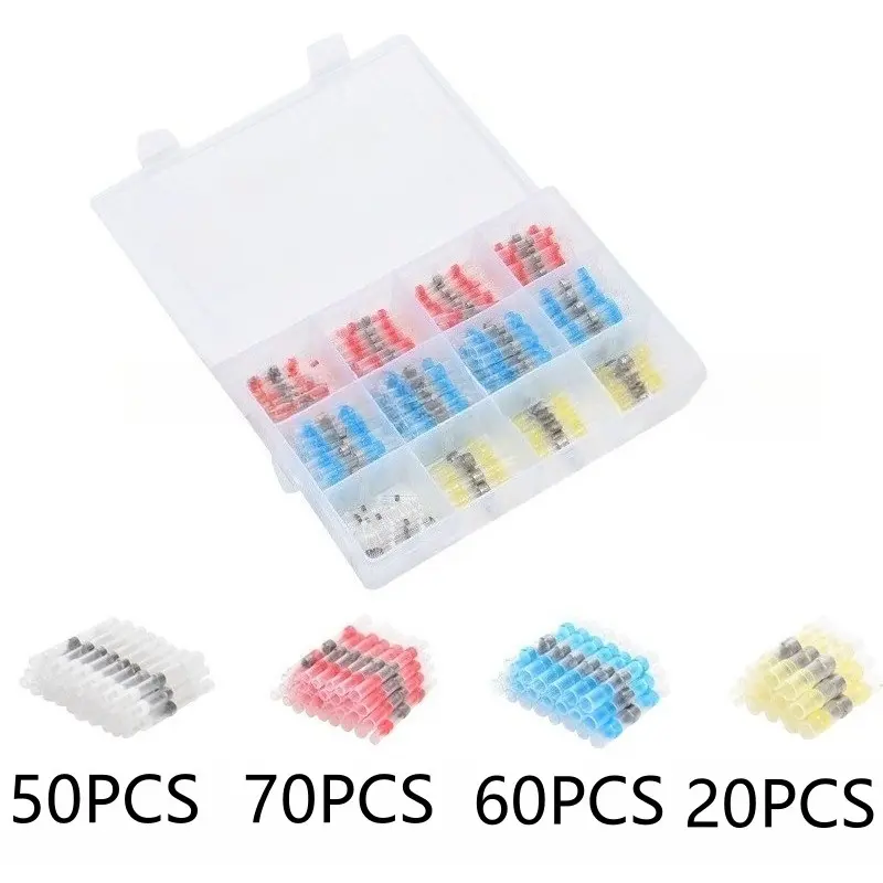 200 Pcs Solder Ring Terminal Block Kit, Waterproof Round Solder Terminals, Heat Shrink Tube End Caps, Circular Wiring Connectors, Durable Reliable Connectors, Plastic Connectors