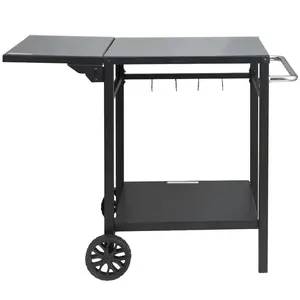 SummerWinsFoldable Utility Cart with Portable Folding Table, Outdoor Grill Station - Double Shelf, Iron Top, 2-Wheel Modular Tool, Carry Handle for BBQ, Pizza Ovendealsforyoudays