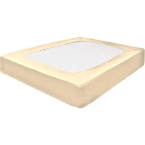 StretchWrap Box Cover - 100% Cotton, 1000 Count, Wrap Around 4 Sides Bed Skirt for Hotel & Home, Fits Box Springs up to 9 Inch - Queen, Ivory