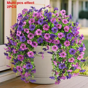 2pcs Artificial Flowers and Plants, Decorative Artificial Flowers, Outdoor Fake Flowers, for Outdoor Decoration, Artificial Chrysanthemums Non-Fading and UV Resistant, Outdoor Home Flower Pots, Porch Terraces, Courtyard Decorations