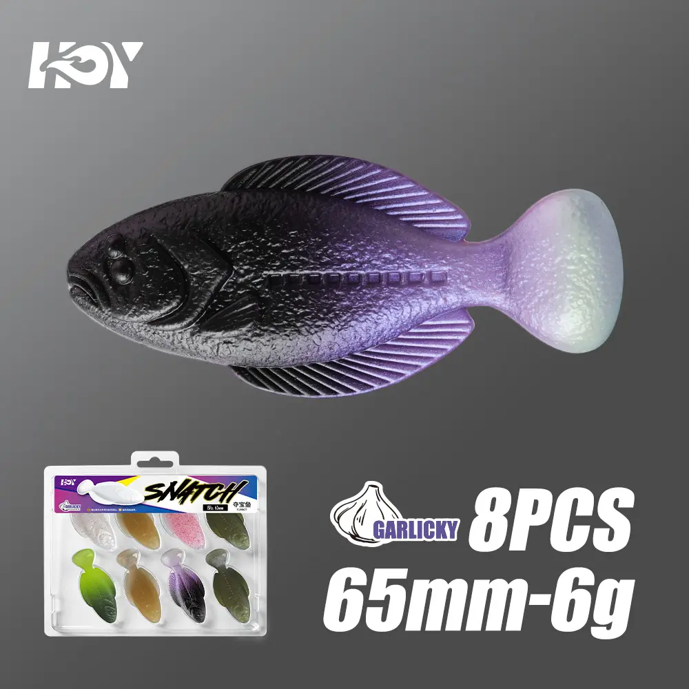 SNATCH 8pcs Garlic Scented Slow Sinking Soft Swimbaits, 65mm 6g Paddle Tail Bass Fishing Lures, Salted TPE Soft Bait for Texas Neko Weightless Rigs