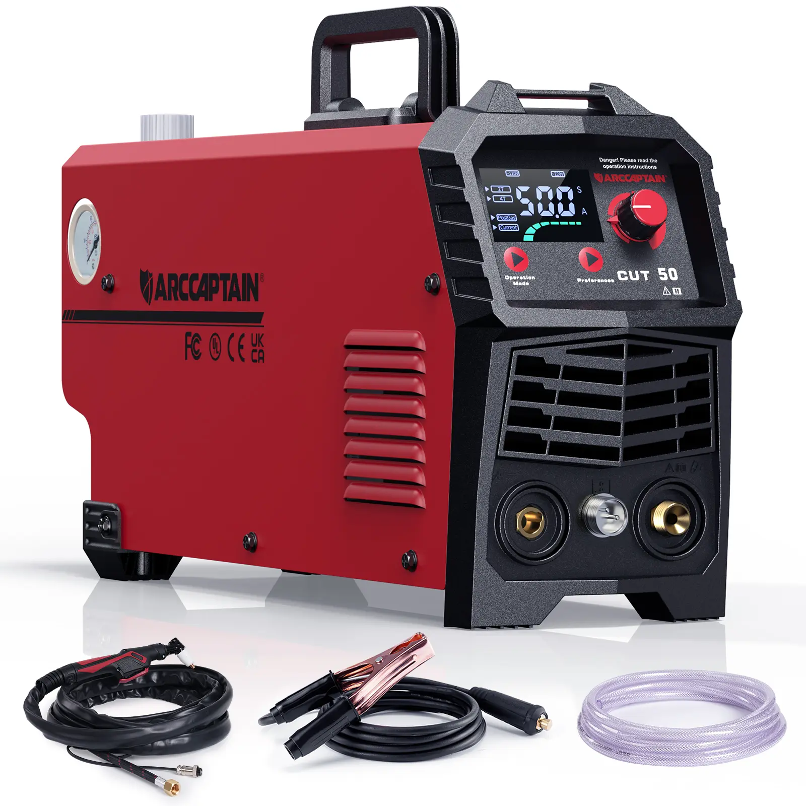 ARCCAPTAIN CUT50 Plasma Cutter, [Large LED Display] 50Amps Cutter Machine with 110/220V Dual Voltage DC Inverter IGBT 1/2 Inch Clean Cut Post Flow and 2T/4T, for Beginners DIY, Work Equipment For Men