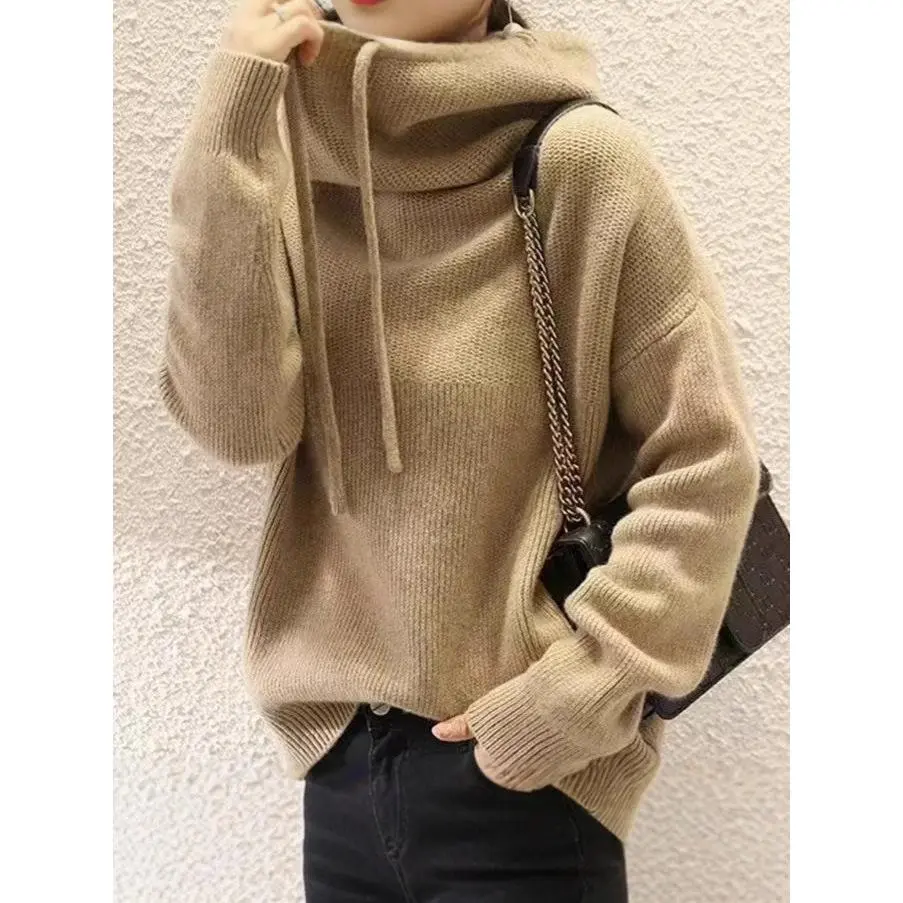 Women's Thickened Sweater - Oversized Loose-Fit Hooded Winter Pullover with Brown Cable- Texture, Warm Casual Sweater for Cold Weather, Cozy Everyday & Formal Outfits (Hand Washable, Solid Brown) - Ideal for Chinese Winter Season, Relaxed Fit with Ribbed Women's Thickened Sweater - Oversized Loose-Fit Hooded Winter Pullover with Brown Cable- Texture, Warm Casual Sweater for Cold Weather, Cozy Everyday & Formal Outfits (Hand Washable, Solid Brown) - Ideal for Chinese Winter Season, Relaxed Fit with Ribbed
