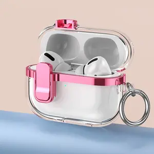 Transparent Electroplated Locking Clasp Case Supports Wireless Charging, Shockproof Protection Earphone Shell for AirPods 1-4 & Pro Models