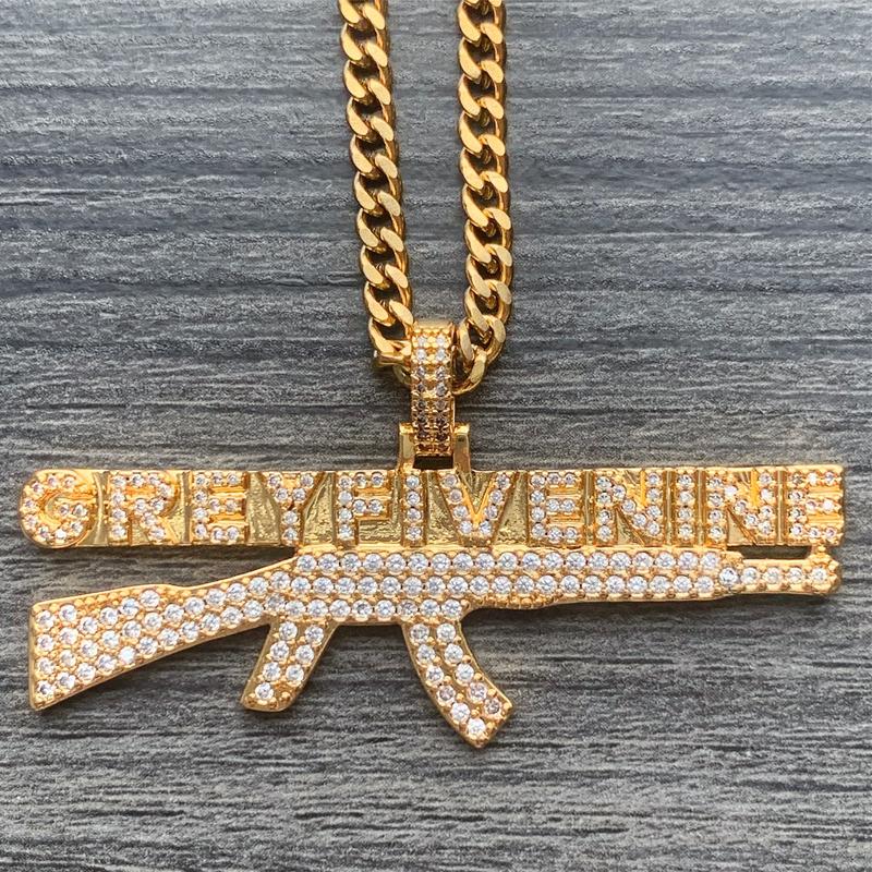 Iced Out GREYFIVENINE AK-47 Necklace 1.5" Cubic Zirconia Pendant Gold Plated Brass $uicideboy$ G59 Pendant with Choice of Chain High GREY59 Suicideboys Quality Jewelry Free Gift Included