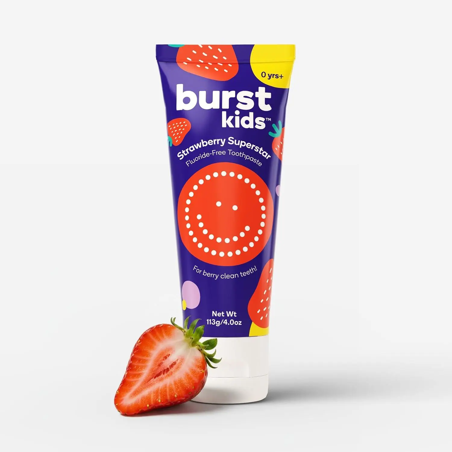 BURST Fluoride Free Strawberry Kids Toothpaste (4oz) | Great Tasting | Dye Free for Baby & Toddler Age 0+ | with Nano Hydroxyapatite