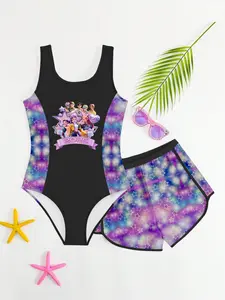 K-Pop Hunter Girl Swimsuit Set, Starry Gradient Two-Piece, Shiny Sweet Cool Separated Swimwear for Women, Tankini With Shorts