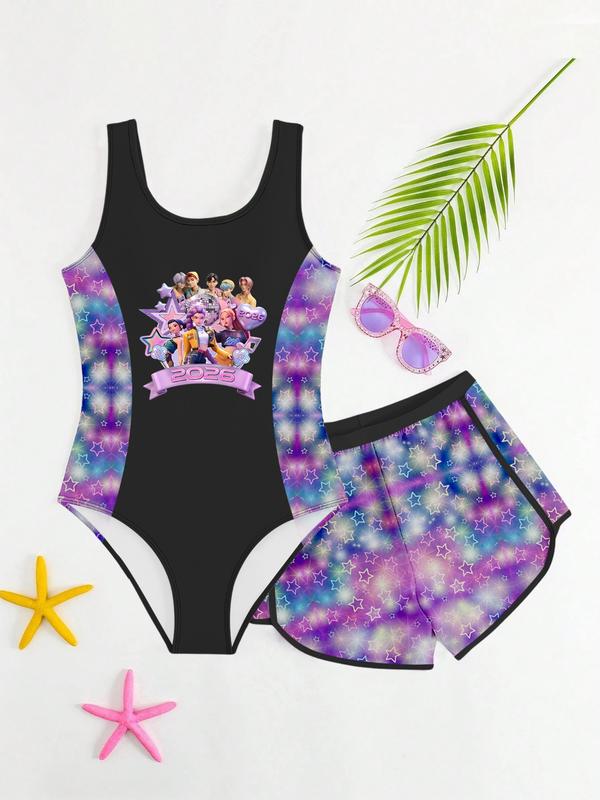 K-Pop Hunter Girl Swimsuit Set, Starry Gradient Two-Piece, Shiny Sweet Cool Separated Swimwear for Women, Tankini With Shorts K-Pop Hunter Girl Swimsuit Set, Starry Gradient Two-Piece, Shiny Sweet Cool Separated Swimwear for Women, Tankini With Shorts