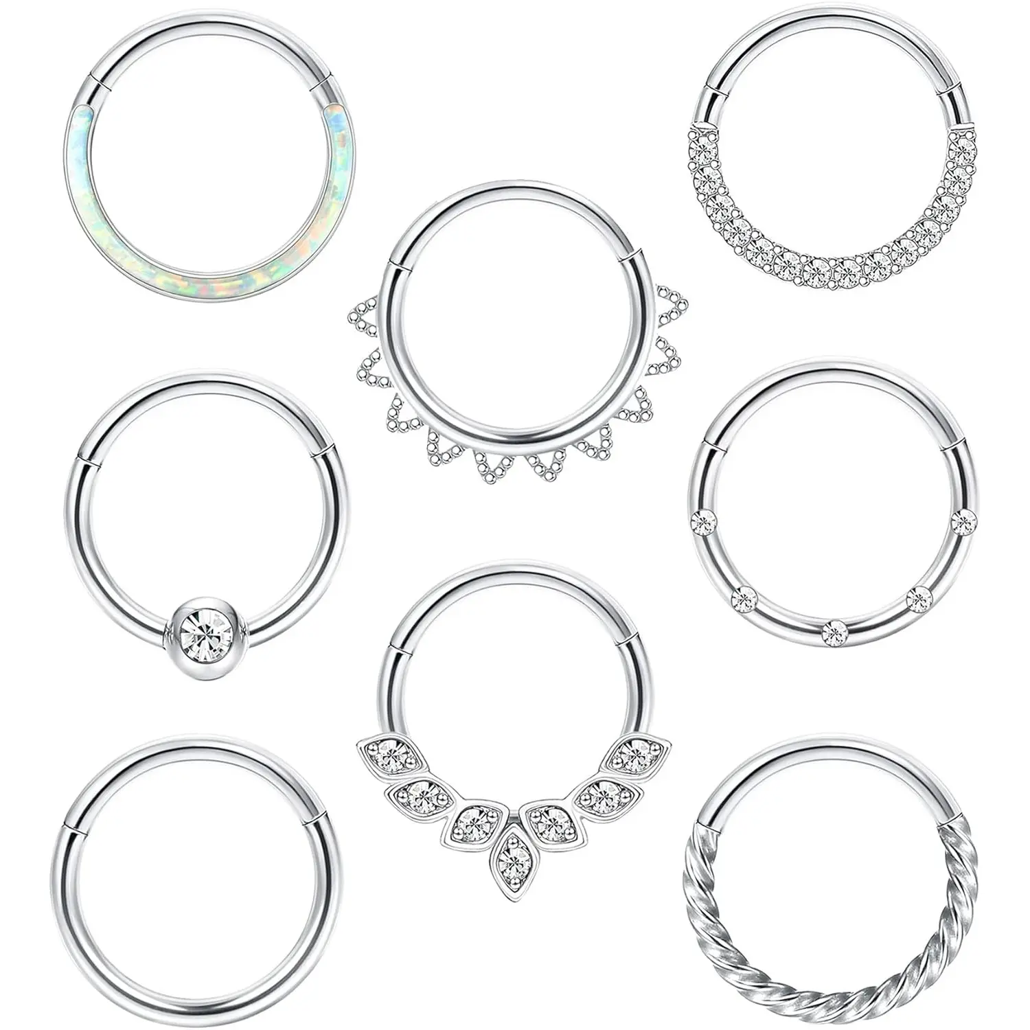 MILACOLATO Surgical Steel 18G 16G Clicker Hinged Septum Jewelry - 8mm 10mm Helix Pierced Ring for Women Men, Cartilage Conch Daith Nose Accessory, Daily & Casual Wear, Nose Piercing, Conch Piercing