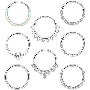 MILACOLATO 18G 16G Nose Rings Hoop Surgical Steel Septum Rings for Women Men Clicker Hinged Septum Cartilage Helix Conch Hoop Daith Piercing Jewelry 8mm 10mm