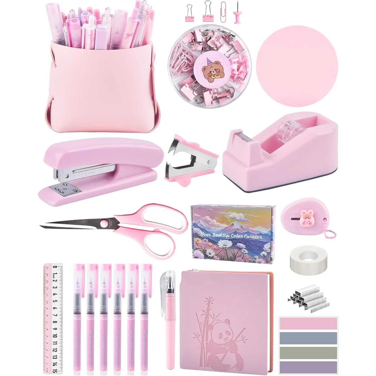 Pink Desk Accessories, Pencil case, Stapler, Pen and a Lot of Office Pink Office Supplies Beautifully Presented in a Gift Box