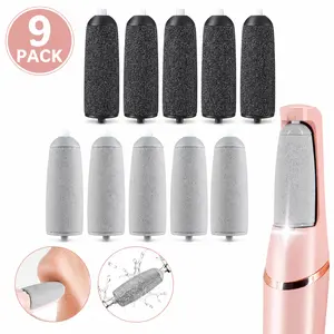 9 Pack Replacement Roller Heads for Finishing Touch Flawless Pedi Electric Foot File, 5 Coarse & 4 Fine Micro-Diamond Pedicure Heads, Tool-Free Snap-On Refills for Dead Skin Removal (Pedi Not Included)