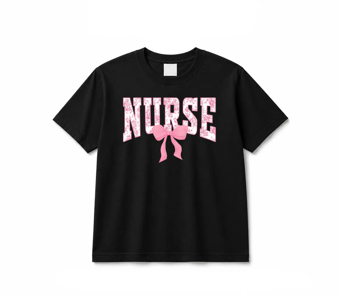 Pink Bow Coquette Nurse TShirt, Nurse Gift For Women, Nurse Floral Tee, Toile de Jouy Registered Nurse Shirt Top Womenswear