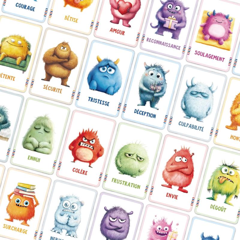 Emotion Monsters Cards with Explanatory Texts Cute Emotion Cards -German English French emotion cards,Self-Regulation Tools Social-Emotional Learning, Mood Management