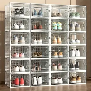 24-Piece Thick Transparent Shoe Boxes with Lids, Foldable Stackable Shoe Racks, Space-Saving Storage Organizer, Easy Assembly, Multi-Use