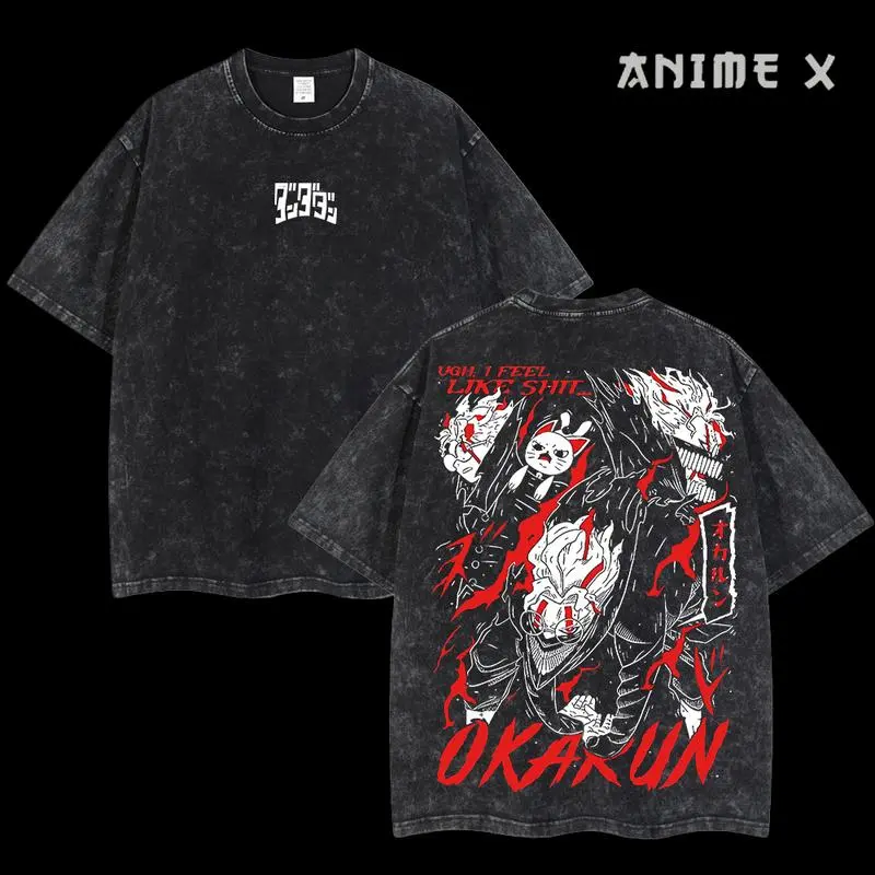Retro Vintage Limited Turbo Baba Okarun - Dandadan Anime Double Printed Oversized Washed Tee Unisex Oversize Anime Manga Acid Washed Lightweight Cotton T-Shirt, Hoodies & Sweater Wash Gift For Anime Fan, Anime Lover