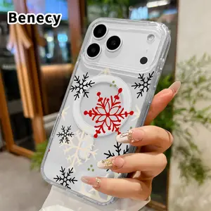 Magnetic Phone Case for iPhone 17 16  Pro Max Plus 15 14 13 12 11 Air E Snowflake Symphony  Printed Clear Acrylic All Coverage Cover Support Wireless Charging