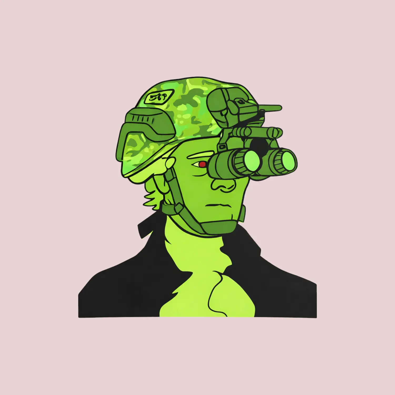Night Vision Soldier Sticker, Green Tactical Operator with NVG Helmet Vinyl Decal for Laptop, Gaming Setup, Water Bottle
