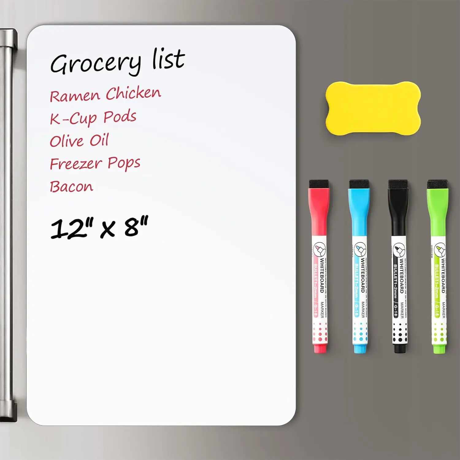 Magnetic Dry Erase Whiteboard Sheet with Whiteboard Face for Fridge - 12x8 in, 1 Pack, Flexible Magnet, Smooth Surface, Includes Markers & 1 Eraser, Home Kitchen Organizer & Planner